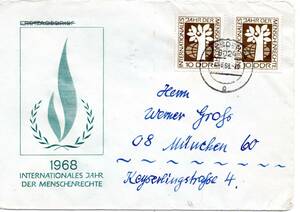 改〒【TCE】83475 - 東ドイツ・１９６８年・国際人権の年・西独宛封書