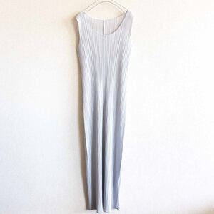 【極美品】 PLEATS PLEASE【プリーツ ロング ワンピース】 ライトグレー プリーツプリーズ ISSEY MIYAKE 2406021