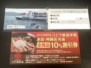 【元値5000円】天草・イルカウォッチング・再チャレンジチケット・阿蘇・あか牛専門店ごとう屋・10％割引券・グルメ・アクティビティ・旅行