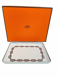 ■ 1円 ～ 正規 中古 美品 ■ エルメス HERMES ■ シェーヌダンクル スクエア プレート ■ 皿 食器 陶磁器 ポーセリン ホワイト シルバー