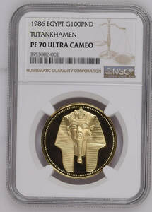 【記念貨幣】1986年エジプトファラオツタンカーメン100ポンド金貨ゴールドコインNGC PF70 UCAM 最高鑑定品★重17ｇ、直径32ｍｍ C32