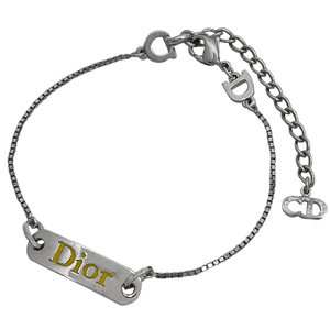 クリスチャンディオール Christian Dior ロゴプレート チェーン ブレスレット CD 腕輪 シルバーメッキ シルバー イエロー 【中古】