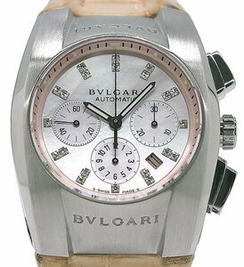 ★美品！BVLGARI ブルガリ エルゴン EG35SCH 12Pダイヤ ピンクシェル文字盤 クロノグラフ 自動巻き ボーイズ ★