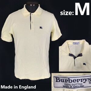 80s-90s/Vintage★英国製/バーバリー/Burberrys★コットン/半袖ポロシャツ【メンズM/イエローベージュ】Made in England/tops◆pBF313