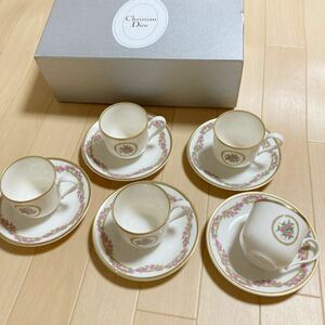 クリスチャンディオール Dior カップ&ソーサー ペア オルタンシア　5客セット 食器　セット　未使用品　コップ　プレート　a54