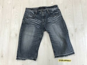 ROOAT THREE STYLE メンズ バックプリント カットオフ デニムジーンズハーフパンツ M グレー紺