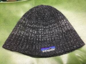 2401パタゴニアPatagoniaウールWOOL混ミックスMIXニット裏フリース ボーダー ビーニーCAP帽子キャップBLACKブラック黒×グレーGRAYワッチ