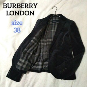 BURBERRY LONDON バーバリーロンドン ベルベットテーラードジャケット メガチェック 三陽商会 1B ベロア ベロワ 38 ブラック ノバチェック