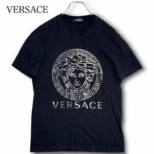 VERSACE ヴェルサーチ ヴェルサーチェ Tシャツ メデューサ デカロゴ センターロゴ 半袖 シャツ プリント ブラック×ゴールド Mサイズ