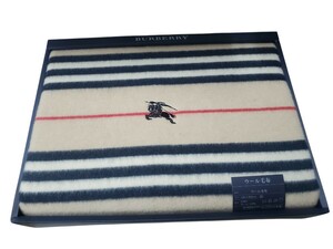 【未使用品】BURBERRY バーバリー ウール毛布 140×200cm 毛羽部分 ウール100% 西川産業 日本製 ベージュ系 ③★to-05