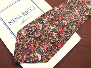 ♪20058C♪良品【花 植物 鳥 装飾 柄】ニナリッチ【NINA RICCI】ネクタイ