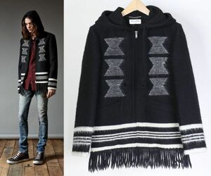 18AW saint laurent paris サンローランパリ KNITTED BAJA PARKA ニット フリンジ パーカー フード コート 44 b1924