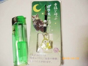 別)　ガラスのフクロウ携帯ストラップ未使用品