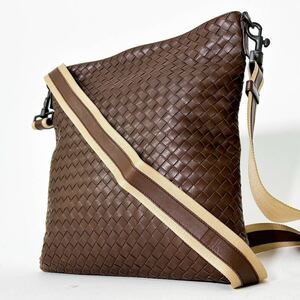 1円 BOTTEGA VENETA ボッテガ ヴェネタ イントレチャート ショルダーバッグ サコッシュ クラッチバッグ クロスボディバッグ 茶色 ブラウン 