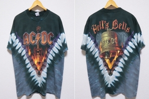 00s USA製■LIQUID BLUE■AC/DC Hells Bells プリント タイダイ Tシャツ■メンズ LARGE アメリカ製■ACDC バンド バンT ビンテージ 80s 90s