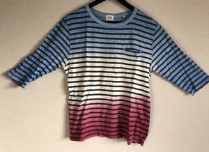 Denime Authentic 7分袖 長袖 Tシャツ メンズMサイズ デニム オーセンティック ポケット ボーダー グラデーション カットソー ダメージ