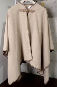 美品 マックスマーラ MAX MARA レザー トリミング ウール グレー ポンチョ コート S M 3705