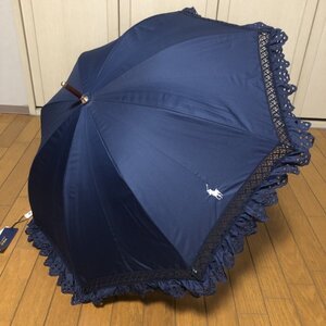 《新品》POLO RALPH LAUREN・ポロ ラルフローレン／ 晴雨兼用 長傘【フリル・紺ネイビー】遮熱効果・遮光・UV 紫外線対策