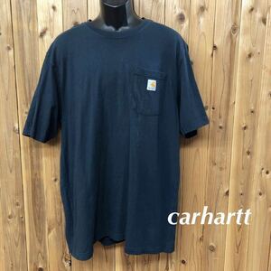 carhartt /LOOSE FIT /カーハート /メンズL 半袖Tシャツ ポケットTシャツ ネイビー コットンTシャツ ワーク アメカジ USA古着