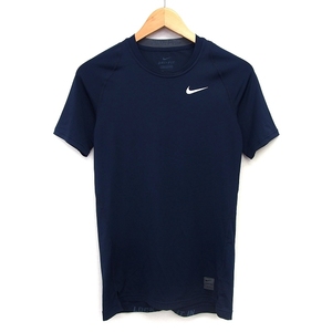 ナイキ NIKE プロ PRO 国内正規品 スポーツウェア Tシャツ DRI-FIT 切替メッシュ ロゴ プリント 半袖 丸首 M ネイビー 紺 /HT3 レディース