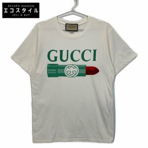 GUCCI グッチ ホワイト 717422 リップ柄 Tシャツ ホワイト XS トップス コットン メンズ 中古