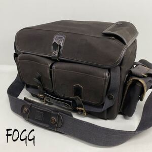 SU■ FOGG LONDON フォグ カメラバッグ グレー系 キャンバス レザー フランス製 カメラケース ショルダーバッグ ヴィンテージ 中古品