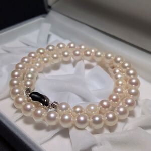 【大珠】アコヤ真珠 8.0-8.5mm 45.5cm ホワイト ネックレス 本真珠 アクセサリー SILVER pearl あこや パール