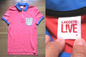 LACOSTE　LIVE　ラコステ　ライブ　ポロシャツ　クレイジーカラー　右肩色褪せ日焼け　サイズ3　ポケット柄