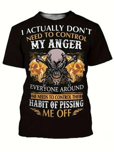 サイズ　XXXL　ブラック地　スカル　デザイン I ACTUALLY DONT NEED TO CONTROL MY ANGER メンズ　半袖　Tシャツ　黒　大きいサイズ　５