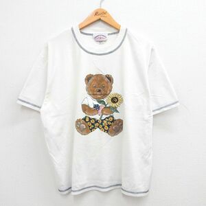 XL/古着 半袖 ビンテージ Tシャツ メンズ 90s テディベア クルーネック 白他 ホワイト 24jun26 中古