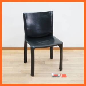 東ハ:【Cassina/カッシーナ】412 CAB キャブ アームレスチェア ④ ダイニングチェア レザーチェア 本革 食卓椅子 リビング家具 ★送料無料