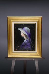 真作 中原脩「帽子の女・青いペンダント」アクリル画 F6号(32cmx41cm) サイン・裏書あり 美術市場掲載実力画家 繊細に描かれている女の子
