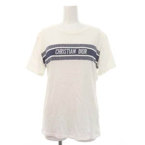 クリスチャンディオール Christian Dior シグネチャーロゴ Tシャツ カットソー 半袖 プルオーバー コットン M 紺 白