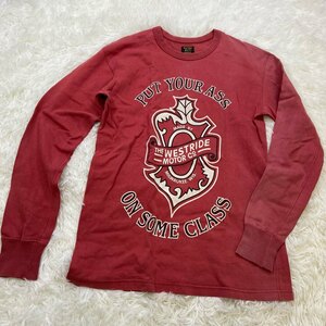 １円～　I-13　60　West Ride M.C.C Sanfrancisco　ウェストライド　ロングTシャツ　カットソー　レッド　サイズ38　コットン　