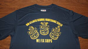 【US NAVY】米海軍ノーフォーク基地 中部大西洋メンテナンスセンターMid Atlantic Regional Maintenance Center ドライTシャツサイズL紺SRF