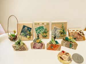 ミニチュア ドールハウス ハンドメイド 樹脂粘土 多肉植物寄植え レトロ切手