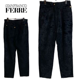 GIANFRANCO FERRE VINTAGE ジャンフランコフェレ ヴィンテージ MADE IN ITALY シャギー起毛コットン テーパードパンツ ブラック アーカイブ