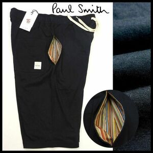 B1632a 新品 即決 ポールスミス Paul Smith ハーフパンツ マルチストライプ L 紺 コットン ハーフパンツ ロゴ 春夏 メンズ