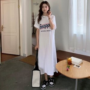 500円 同梱不可 レイジー風 5分袖 ラウンドネック プリント ロングTシャツ フリー レイクブルー