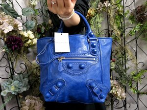 ●超美品●BALENCIAGA バレンシアガ●カバード ジャイアント●カーフ レザー 本革●ハンド トート バッグ●ロイヤルブルー●B5●Js51571