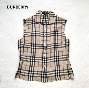 レア　BURBERRY バーバリー　リネン　シャツ　チェック　ノースリーブ　40