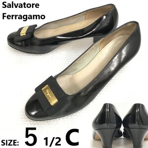 イタリア製★フェラガモ/Salvatore Ferragamo★本革/レザー/ヴァラリボン/パンプス【size:5.5C/22.0-22.5/黒/black】shoes/heels◆pQ-585