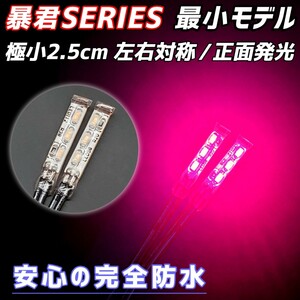 極小2.5cm ピンク色 2本 正面発光 防水 暴君 LED テープ ライト ランプ 小さい 小型 ミニ 極細 極薄 12V 車 バイク ワンポイント スポット 