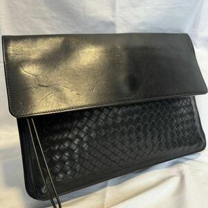 極美品 A4 BOTTEGA VENETA ボッテガヴェネタ セカンドバッグ クラッチバッグ イントレチャート ブラック 黒 レザー 本革 メンズ ビジネス