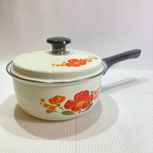 相場金属 ホーロー 片手鍋 花柄 琺瑯 鍋 調理器具 昭和レトロ なべ ナベ インテリア 18cm 1.8L 未使用