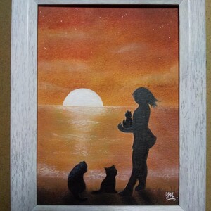 【匿名配送】絵画 「夕闇」 2Lサイズ額つき。