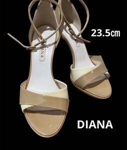 ダイアナ DIANA ハイヒール サンダル アンクルストラップ バックストラップ パンプス 23.5㎝ ベージュ系　エナメル レディース ピンヒール