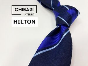 【超美品】HILTON　ヒルトン　レジメンタル柄 ネクタイ 3本以上 送料無料 メンズ ネイビー　0101046