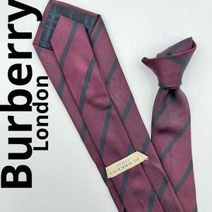 1円〜　良品　バーバリー　Burberry ネクタイ　シルク　高級　ボルドー　ストライプ