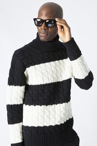 定価77000 1piu1uguale3 WOOL CASHMERE 【BORDER】 BIG CABLE TURTLE ニット　サイズⅥ AKM wjk ジュンハシモト